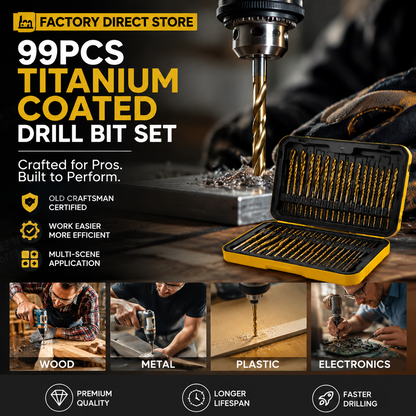 🔥High-efficiency tool favored by veteran craftsmen!Factory Outlet-99pcs Titanium Coated Drill Bit Set
