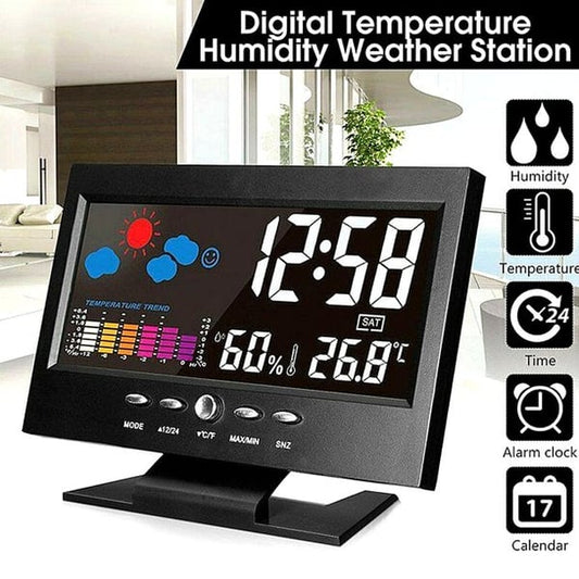 🔥Monitor digital LED de temperatura y humedad. Reloj despertador de mesa LED con previsión meteorológica.